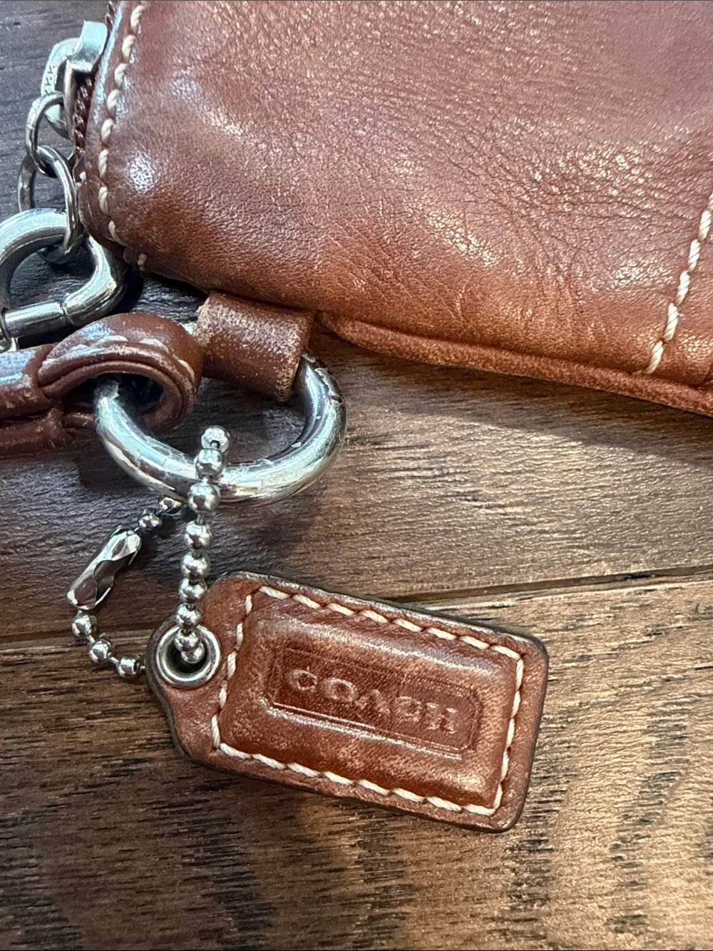 Coach Tan Leather Zip Pouch Wristlet - C61-015